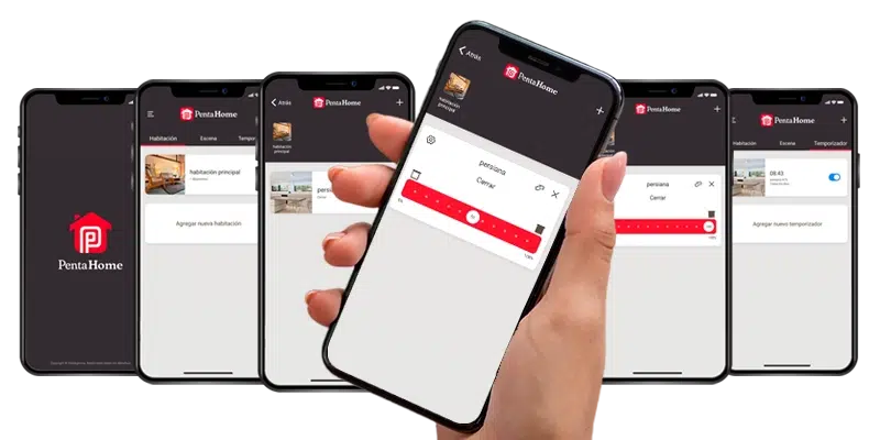 Capturas de la app PentaHome mostrada en un smartphone