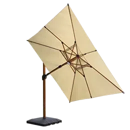Sombrilla Kiosk Wood beige vista desde abajo, con el costillar en acabado madera